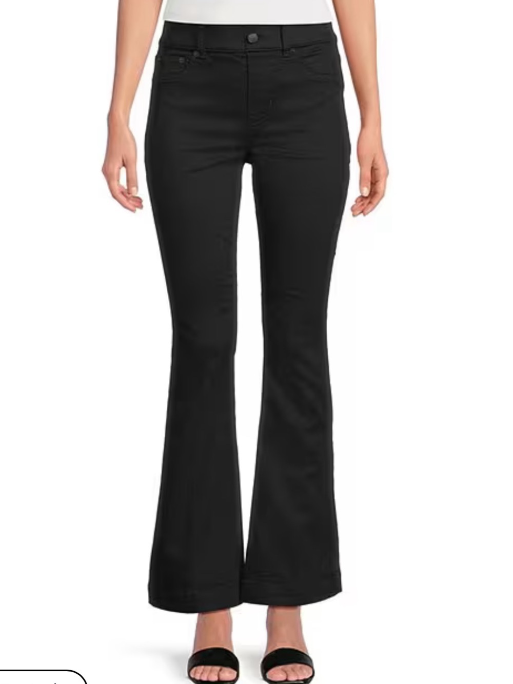 SPANX Pull On High Rise Flare Black Denim Jeans Small Sculpting Pants EUC